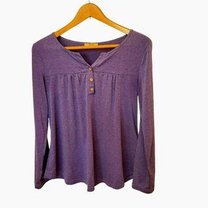 Timeson Long Sleeve Tunic Top, Size L, Blue Henley Button Up Blouse V-Neck